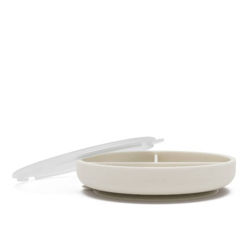 Lalo Silicone Suction Plate With Lid - Oatmeal