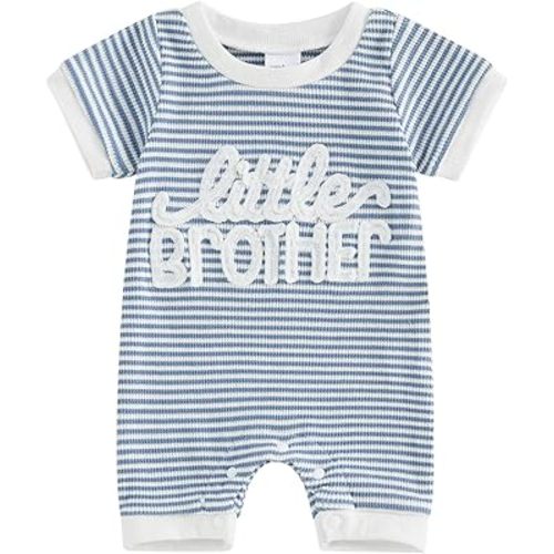 allshope Newborn Baby Boy Summer Outfit Romper Little Brother Lil Bro Embroidery Jumpsuit Cute Infant Waffle Clothes