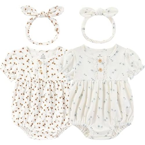 Baby Girl Clothes Cotton Bubble Romper Floral Bodysuits Infant Outfit Set