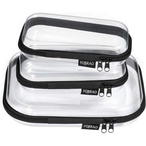 Clear Hard Shell Zipper Case 3 Pack, Hard Plastic Bag, Clear Travel Toiletry Pouch,Portable Cosmetic Bag with Zipper,Toy Storage Bins, Pencil Storage Organizer, Office Supplies Storage Case