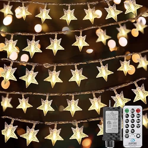 75ft Star String Lights Plug in, 150 LED Christmas Lights Indoor with Remote Timer, Waterproof Hanging Bunk Bed Fairy Lights for Kids Bedroom Canopy Outdoor Xmas Tree Classroom, Warm White