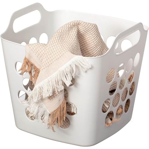 Flexible Plastic Laundry Basket, Small, White