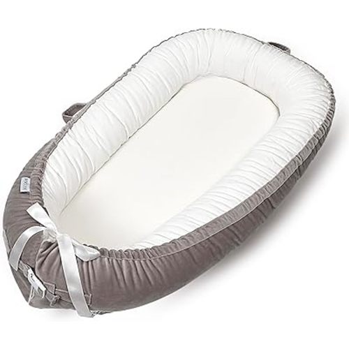 Baby Lounger, Ultra Breathable Soft Cotton Perfect for Tummy Time, Portable & Adjustable Infant Floor Seat for Traveling | Newborn Shower Gift(Grey White)
