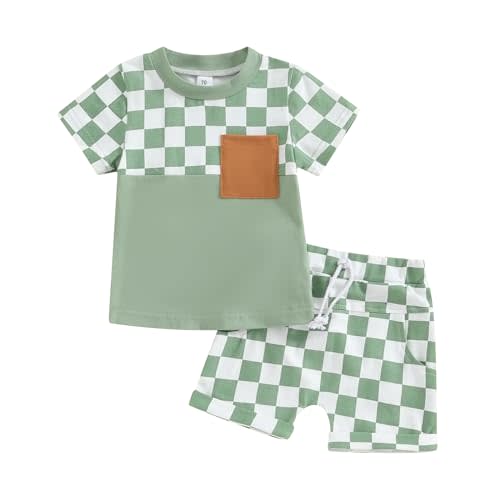 fhutpw Baby Toddler Boy Clothes Summer Outfits 6 12 18 24 Months Patchwork Short Sleeve T Shirt & Shorts Sets with Pockets