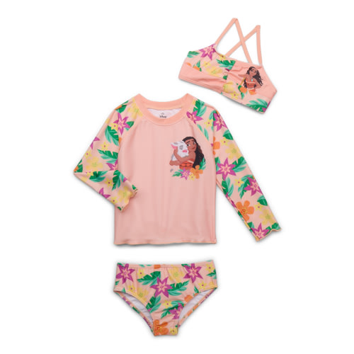 Character Toddler Girl Rash Guard and Bikini Swimsuit Set, 3-Piece, Sizes 12M-5T