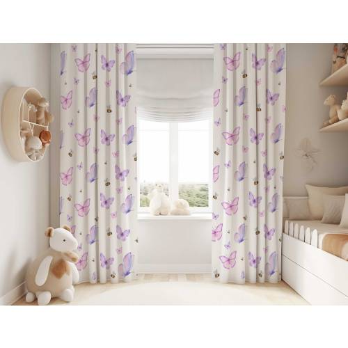Purple Butterfly Nursery Curtains: Room Darkening Kids Bedroom Decor