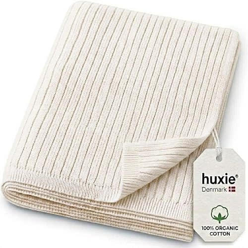 Knitted Organic Cotton Baby Blanket- Swaddle Blanket, 30" x 40" Soft Receiving Blanket for Newborn (Soft White)