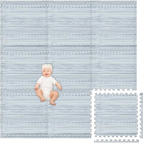 Play Platoon Non-Toxic Large Kids Play Mats for Floor, 9 Tile 72 x 72 inch - Extra-Thick Foam Tiles, 24 x 24 inch Puzzle Mat Pieces, Neutral Playmat Rug for Toddler & Childrens Playroom - Acadia Print