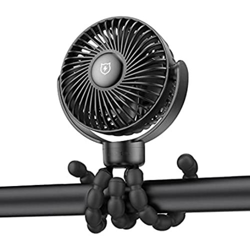 SmartDevil 2022 Upgraded Portable Stroller Fan, 4000mAh Small Stroller Fan Clip on for Baby, 4 Speeds Car Seat Fan with Flexible Tripod, Dual 360° Rotatable, for Peloton Bike, Crib, Treadmill (Black)