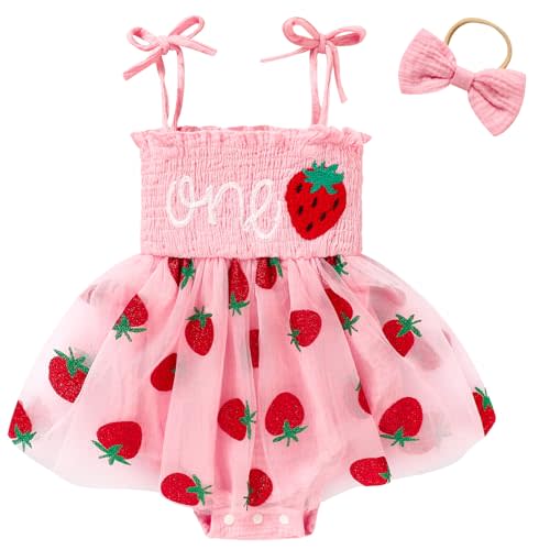 TITKKOP Baby Girl 1st Birthday Clothes One Year Old Tulle Romper Sleeveless Bodysuit Cake Smash Outfits