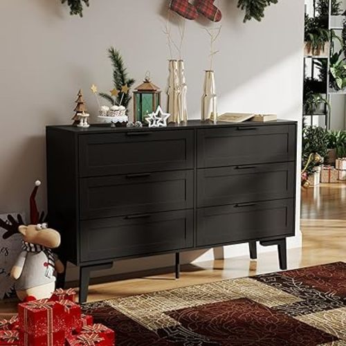 TaoHFE Black 6 Dresser for Bedroom Modern Black Chest of Drawers for Nursery Wood Dresser for Kids Horizontal Dressers & Chests of Drawers for Bedroom Living Room
