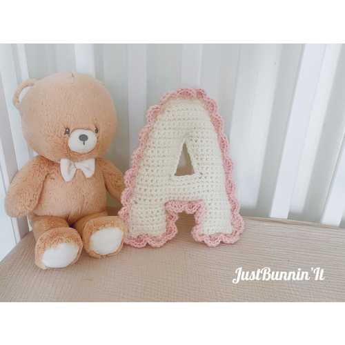 Single Crochet Ruffle Letter Pillow or Wall Hanging - 10in - Custom Nursery Decor Baby Shower Gift Boho Kid Room Girl Birthday Idea Handmade