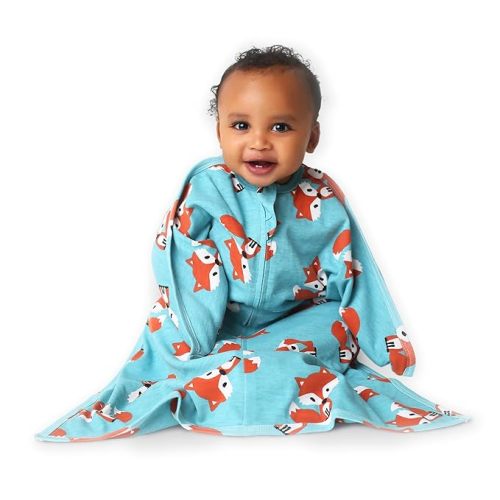 SleepingBaby Zipadee-Zip Transition Swaddle - Cozy Baby Swaddling Blanket with Zipper Convenience - Roomy Baby Wearable Blanket for Easy Diaper Changes - Friendly Fox, Small (4-8 Month)