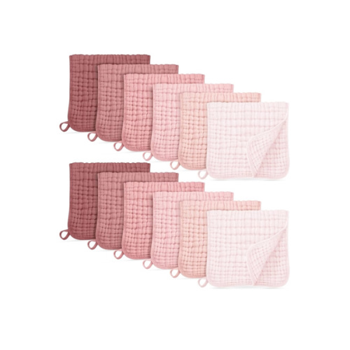 Muslin Burp Cloths for Baby 100% Cotton Burping Cloths for Boys Girls Large 20''X10'' Extra Soft and Absorbent 12 Pack - Gradient Pink