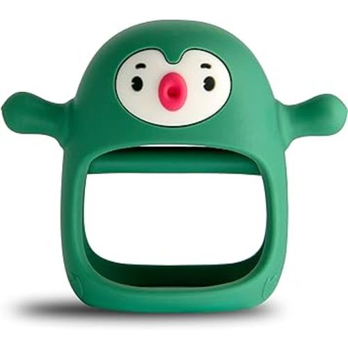 Smily Mia Penguin Buddy Never Drop Silicone Baby Teething Toy for 0-6month Infants, Baby Chew Toys for Teething Pain Relief, Hand Teether for 3-6Months,Gum Massager for Babies, Pine Green
