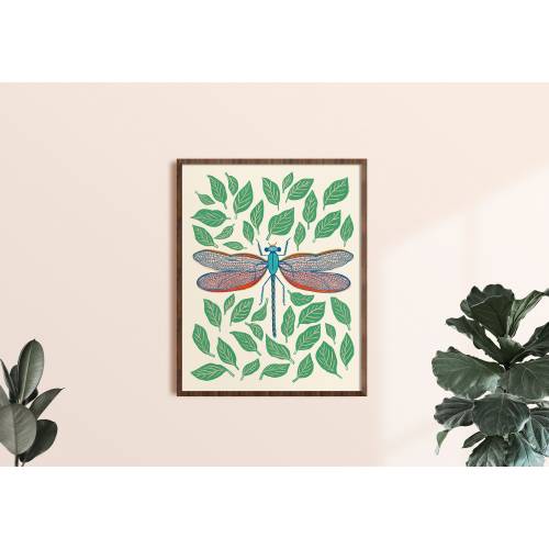 Dragonfly Wall Art Print, Colorful Insect Wall Print, Boys Nature Nursery, Boho Home Decor, Bug Art Prints, Kids Wall Art, Whimsical Artwork