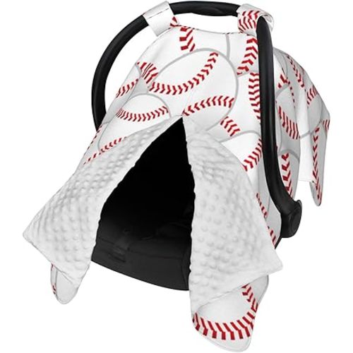 Baseballs Car Seat Cover Baby Breastfeeding Cover Breathable Peekaboo Opening Car Seat Canopy Baby Carrier Covers, Newborn Boy Girl Shower Gift
