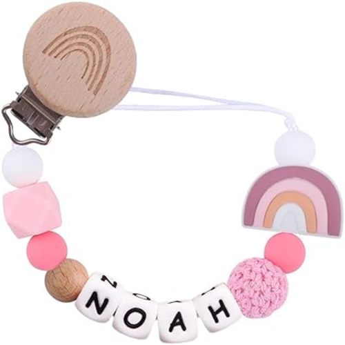 Personalized Pacifier Chain with Name,Baby Gift,Custom Pacifier Clip,Gift for Baptism or Birth, Newborn Gift with Silicone Letter (Pink)