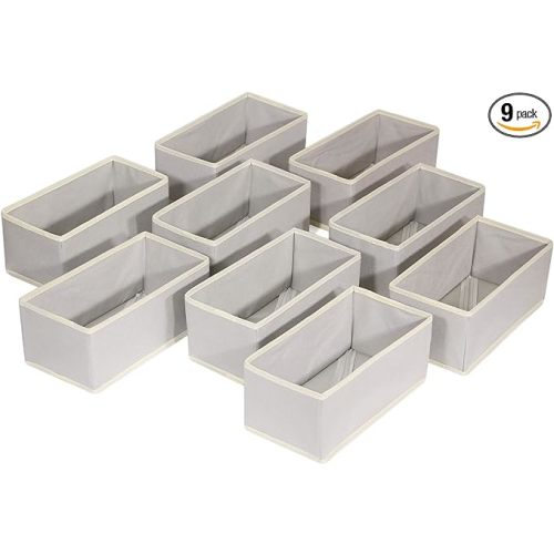 DIOMMELL Foldable Cloth Storage Box Closet Dresser Drawer Organizer Fabric Baskets Bins Containers Divider for Clothes Underwear Bras Socks Lingerie Clothing,Set of 9 Grey 090