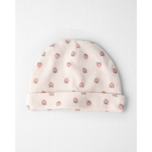 Baby Girl Organic Cotton Rib Cap in Strawberry