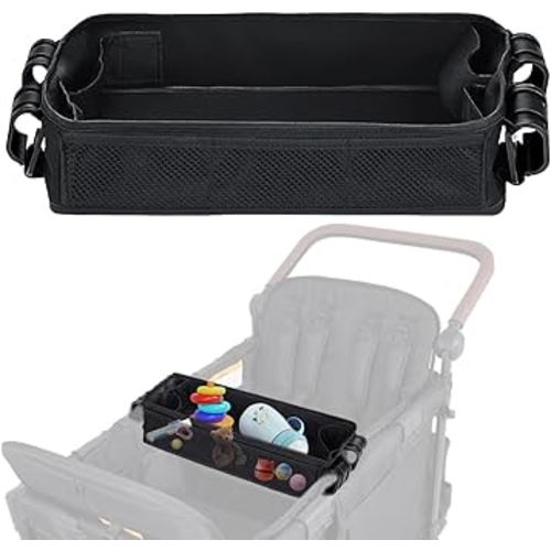 Stroller Snack Tray for Wonderfold Wagon - Upgraded with Extra Thick Base, Waterproof Faux Leather Sides & Side Mesh Pockets for Added Durability (W2 Series Thickened)