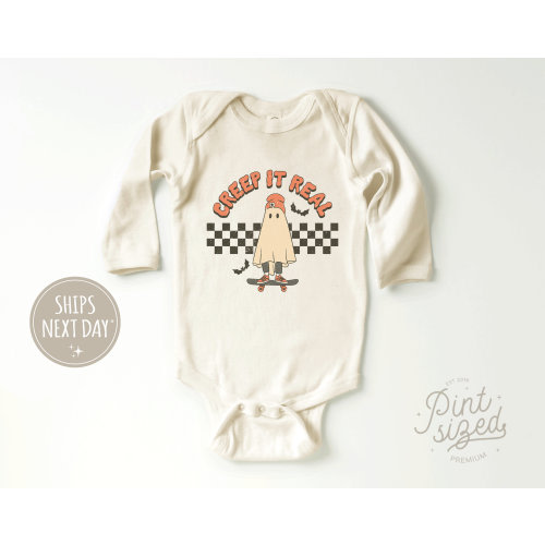 Creep It Real Onesie® - Retro Halloween Bodysuit - Ghost Natural Baby Onesie®