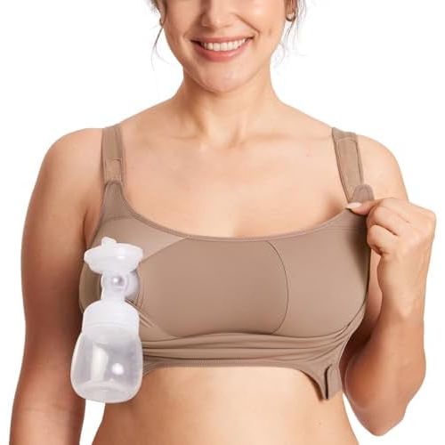 MOMANDA Women's Pumping Bra Hands Free Maternity Nursing Sports Bras for Breastfeeding Wireless All-in-One