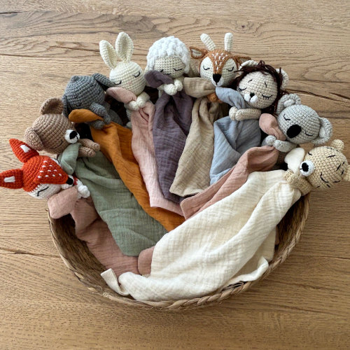Comforter Crocheted Animal Personalized Muslin Cloth Baby Fox Rabbit Birth Baby Gift Baby Toy Boy Girl Gift Idea Muslin