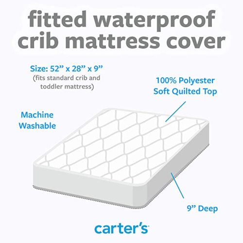 Carters Waterproof Fitted Crib Mattress Pad and Toddler Crib Mattress Protector - Baby Crib Mattress Cover - Protective Sheet for Boys and Girls Bedding Sets White - Crib Pad 28 X 52