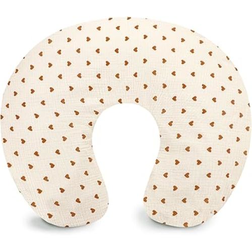 Hooyax Housses de coussin d'allaitement en mousseline uniquement, housses douces et respirantes pour coussins d'allaitement, adorable housse de coussin d'alimentation pour bébé garçon et fille (cœur)