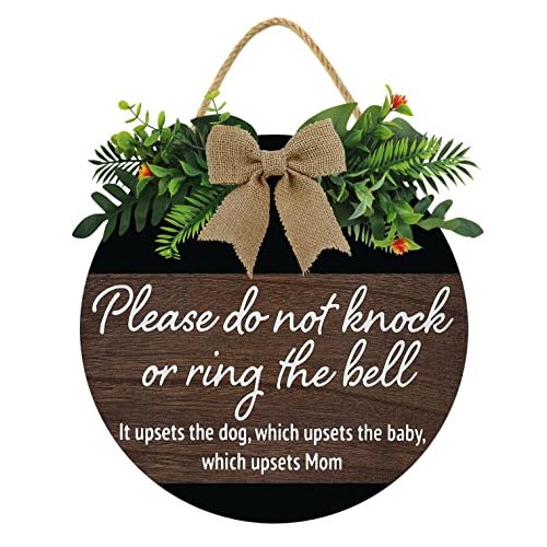 Sleeping Baby Protective Dogs Plsease Do Not Knock or Ring the Doorbell Round Wooden Door Hanger,Nursery,Front Door,Door Knob Decor,Living Room Sign, Wall Decor, Hanging Wood Decor Sign (12x12inch)