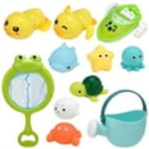 Bath Toys for Babies 6-12 Months+, Swimming Ducks Amphibious Dinghy Bath Toys for Toddlers 1-3, No Hole Animal Floating Pool Toys, Fishing Net Watering Can Baby Bathtub Water Toys