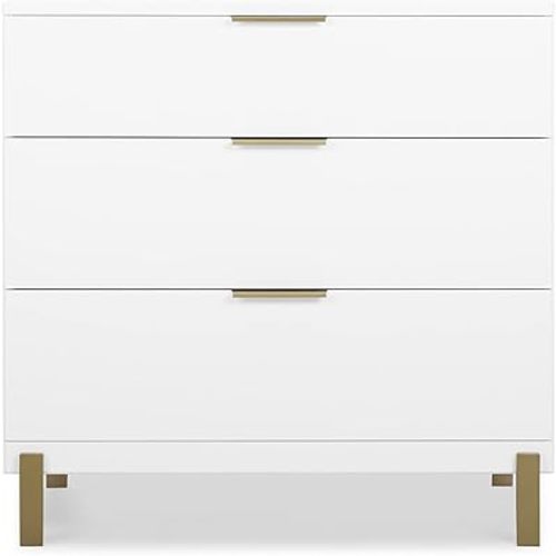 Delta Children Hendrix 3 Drawer Dresser, Bianca White/Bronze