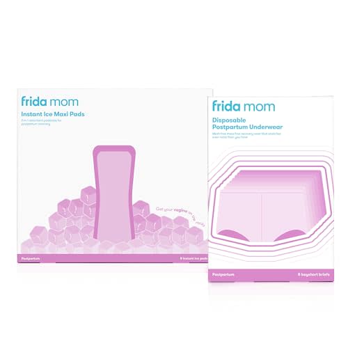 Frida Mom 2-in-1 Postpartum Absorbent Perineal Ice Maxi Pads + Disposable Underwear (Regular Boyshort) for Postpartum Care, Perineal Recovery and Cleansing After Birth
