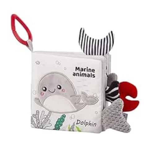 Cloth Books for Babies, Touch and Feel Crinkle Ocean Cloth Book for Infant Baby Teething Toys 6 to 12 Newborn Baby Sensory Learning (Ocean Cloth Book)