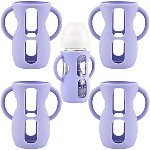 4 Pack Silicone Sleeves for Avent Natural Glass Baby Bottles, Silicone and Easy-Grip Handles for Drop Protection, Compatible with Philips Avent 4/8 OZ Glass Bottle (Light Purple, 8 OZ)