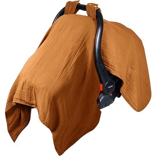 EDEN BLISS Car Seat Baby Cover – 100% Cotton Baby Car Seat Cover – 120x120cm Infant Carseat Covers Baby – Muslin Infant Car Seat Cover for Baby Girl & Boy – Summer Car Seat Cover for Baby (Mustard)