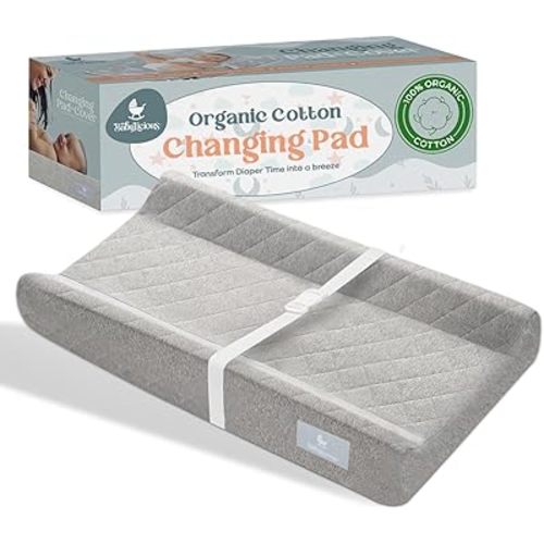 Organic Cotton Changing Pad - Soft & Breathable Diaper Changing Pad, Safe Non-Slip Waterproof Design | Removable & Washable Baby Changing Pad Cover | Standard Changing Pad for Dresser - Modern Grey