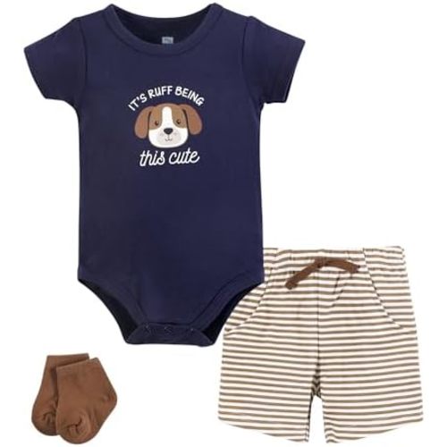 Hudson Baby Unisex Baby Bodysuit, Short and Sock, 3-Piece Set