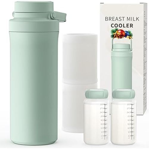Xaproo 22oz Breast Milk Cooler Bottle, Breastmilk Cooler with 360° Cooling for 24 Hours, Portable Milk Chiller for Breastmilk with 2pcs Baby Bottles, Breast Milk Storage Bags for Baby, BPA-Free