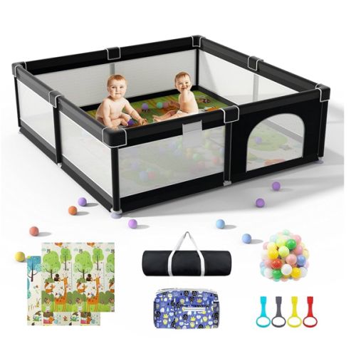 LUTIKIANG Extra Large 79" x 71" Baby Playpen with Mat, Baby Gate Play Yard, Portable Toddler Playpen, Large Play Pen for Babies, Mat Included, Play Area for Babies and Toddlers (Black)