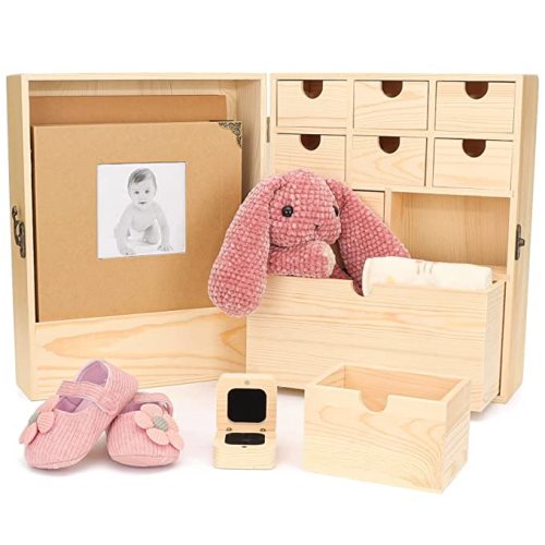 Wood Baby Keepsake Box Newborn Personalized Baby Book First Tooth and Curl Box DIY Large Memory Organizer