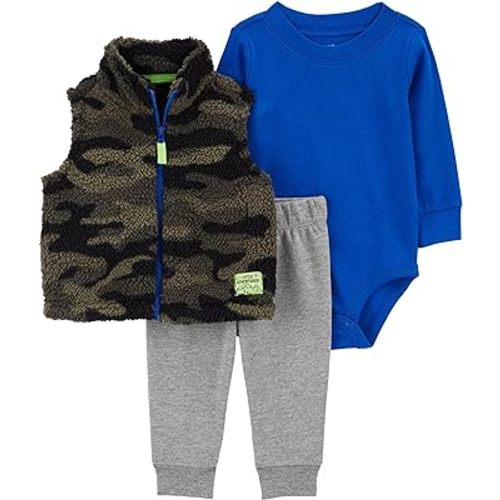 Carter's Baby Boys' 3 Piece Plaid Patch Little Vest Set