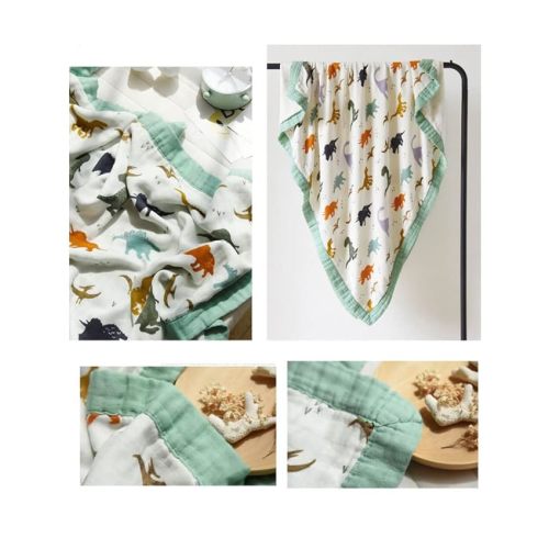 Little Jump Dinosaur Muslin Blanket Baby Quilt - Silky Soft and Breathable Crib Blanket for Daycare - Large 47" x 47" - 2 Layers Toddler Summer Blankets for Boys (Dinosaur) - Dinosaur (Animal)