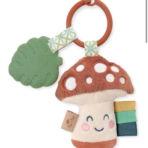 Itzy Ritzy Infant Toy & Teether - Itzy Pal Baby Teething Toy Includes Lovey, Crinkle Sound, Textured Ribbons & Silicone Teether Toy for Newborn (Mushroom)