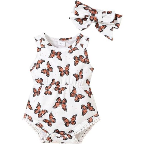 Mioglrie Baby Girl Clothes Newborn Girl Clothes Summer Infant Baby Girl Outfits Romper Headband Clothing Sets