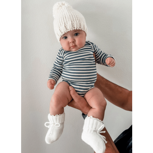SIIX - Organic Ribbed Long Sleeve Onesie in Blue Steel Stripes