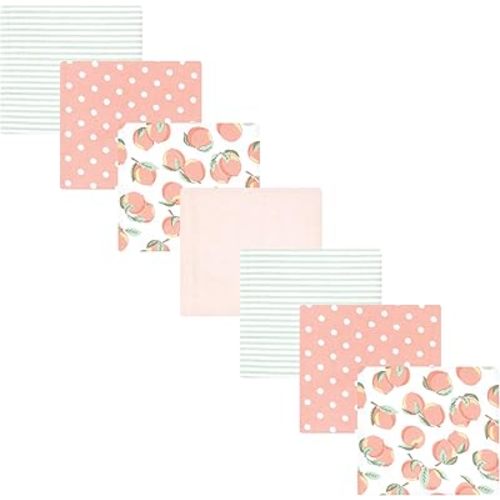 Little Treasure Hudson Baby Cotton Poly Flannel Receiving Blankets Multipack, Pink Sweet Peach, 30x30 inches