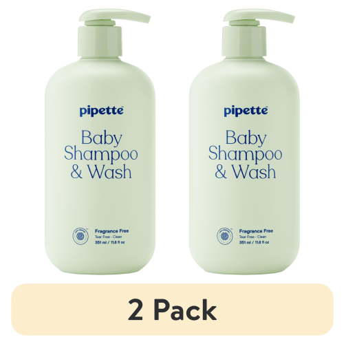 (2 pack) Pipette Tear-Free Baby Shampoo & Wash, Fragrance-Free for Sensitive Skin, 11.8 fl oz