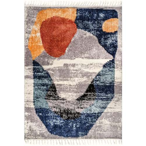 Scarlet Abstract Tasseled Rug | Blue